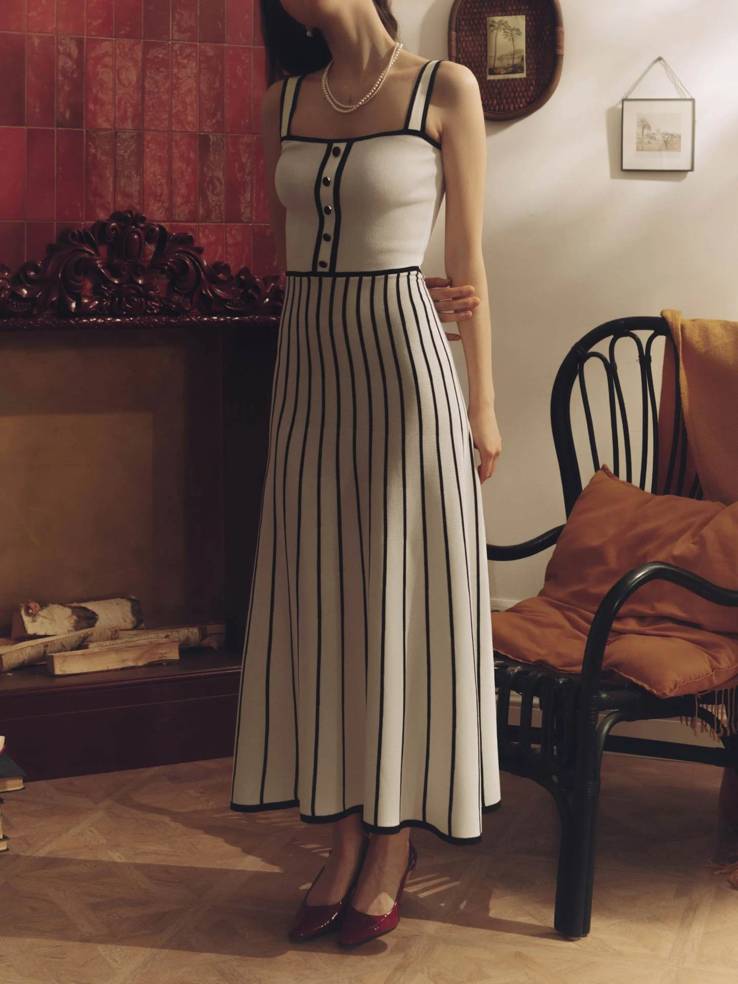 Title 15, Retro Spaghetti Strap Stripes Patchwork Knittin...