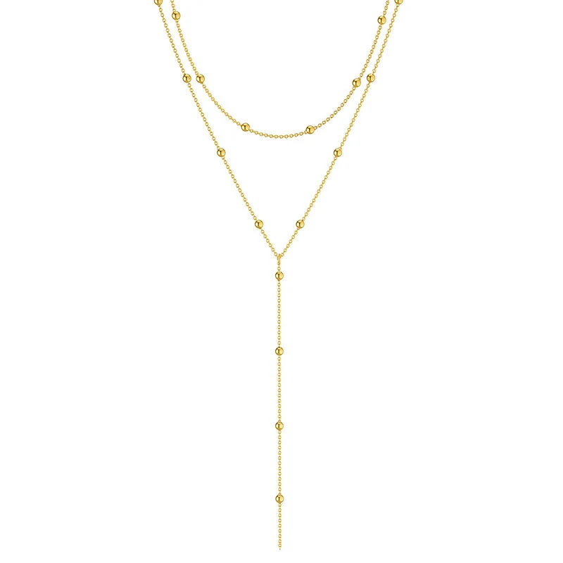 Colar longo de moda, simples, geométrico, com borla e contas redondas. Perfeito para realçar o colo e adicionar estilo. — foto 2