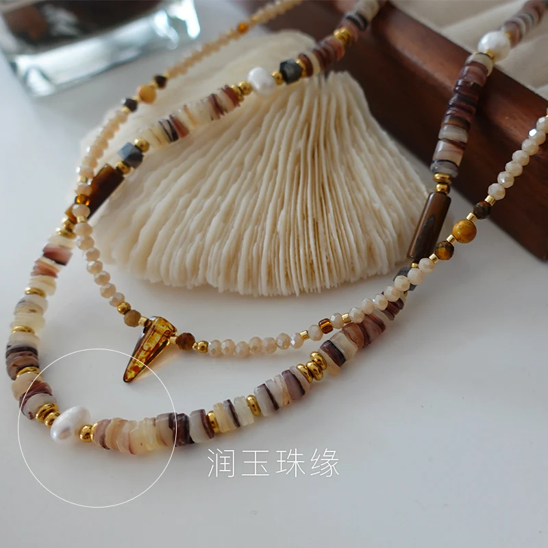 Colar de pérolas de pedra natural feminino vintage duplo, adicione um toque de elegância atemporal ao seu visual diário. — foto 15