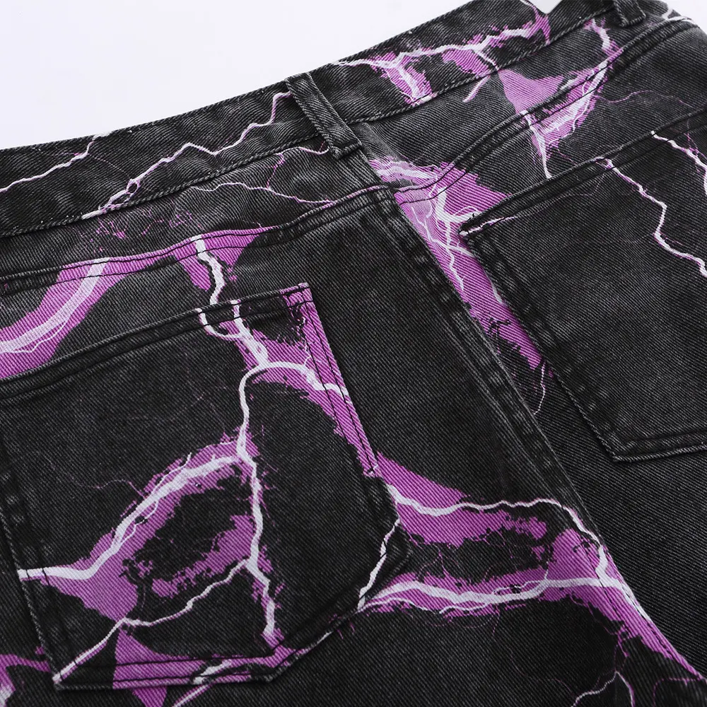 Lightning Print Tie-dye Jeans For Men On The Street. Stand out with these stylish and comfortable jeans. Perfect for a m — photo 2