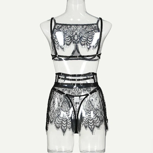 Title 12, Lace cutout see-through three-piece set, offeri...