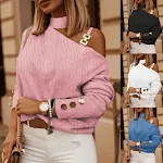 New fashion sexy chain fastener decoration long sleeve shirt for women, a stylish and modern top perfect for any occasio — photo 1