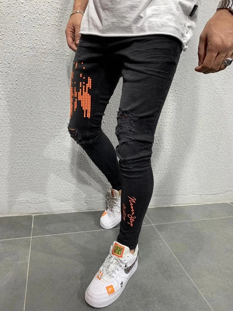 Printed denim trousers for ultimate comfort and style. Experience the perfect blend of fashion and everyday wear with th — photo 4