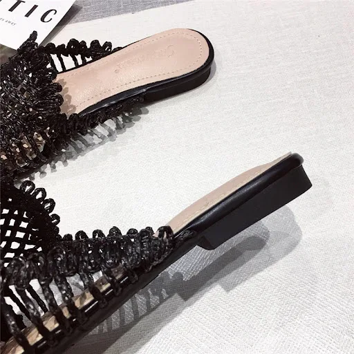Title 7, Womens Flats Shoes Mules Rattan Slippers with ...