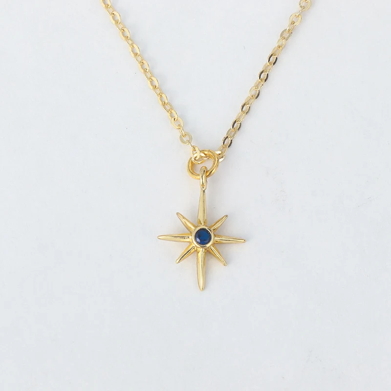 Colar com pingente estrela de oito pontas feminino, personalizado, banhado a cobre dourado e zircônias incrustadas. — foto 6