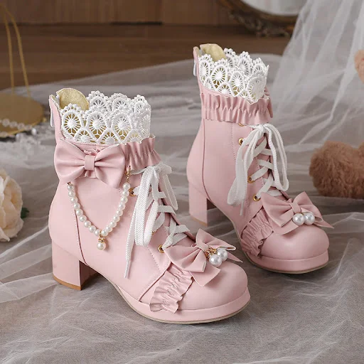 Title 2, Botas femininas doces com laço e contas, para u...