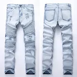 Ripped Motorcycle Jeans for Men, Slim Fit, European and American Style, Stretch Fabric, Pleated Feet Pants for Comfortab — photo 8