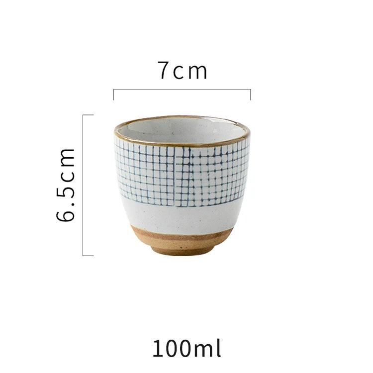 Japanese and Korean Style Ceramic Soup Tun Cup, Coarse Ceramic Hand Painted Cup, Grid Design, Creative Ceramic Drinking — photo 2
