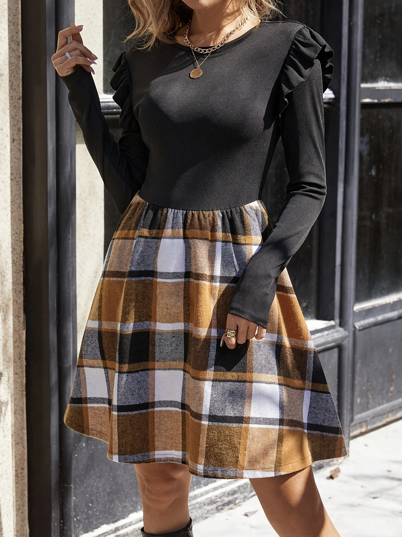 Title 6, Womens Sunken Stripe Stitching Plaid Long Slee...