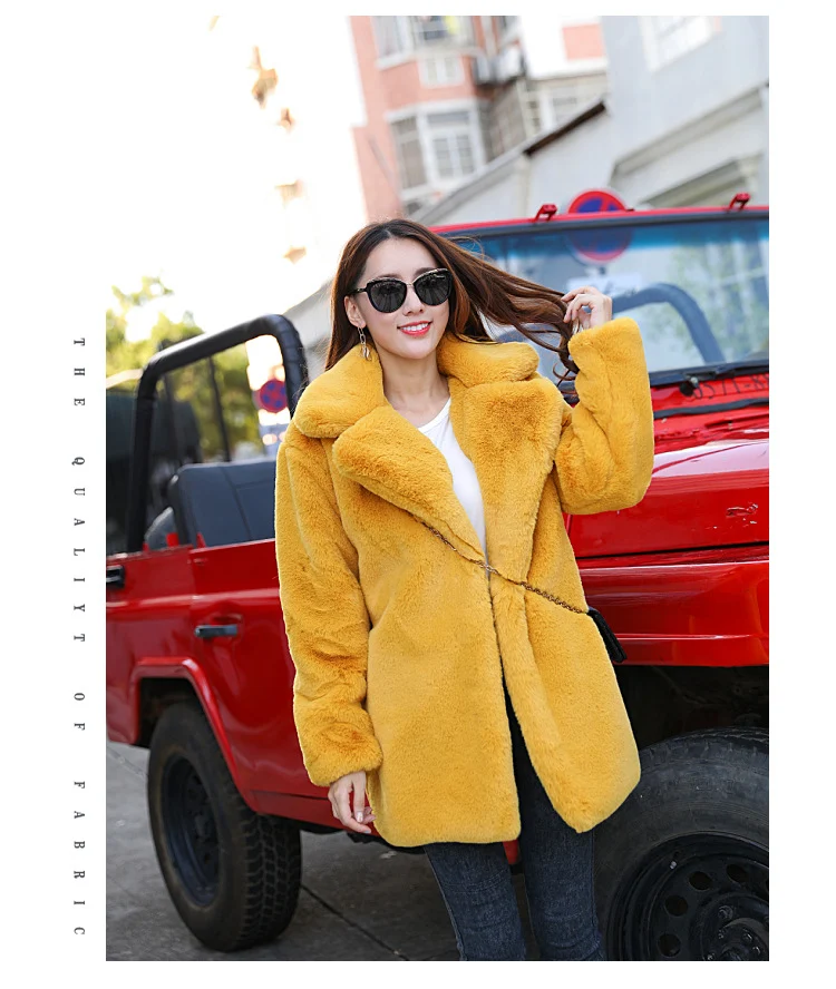 Title 5, New Womens Faux Rabbit Fur Loose Lapel Coat