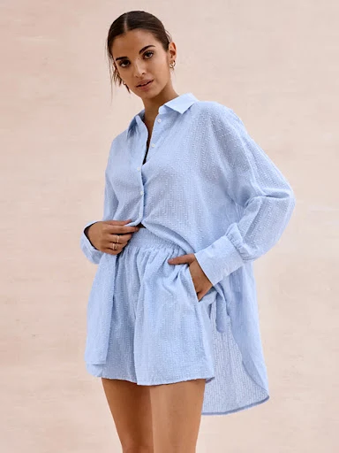 Title 6, Conjunto feminino de camisa e shorts de jacquar...