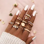 Boho Rose Baby 12-delige ringenset met tulp, ketting, pijl, gravure, ster, pentagram. Ideaal als cadeau voor baby's en meisjes. — foto 6