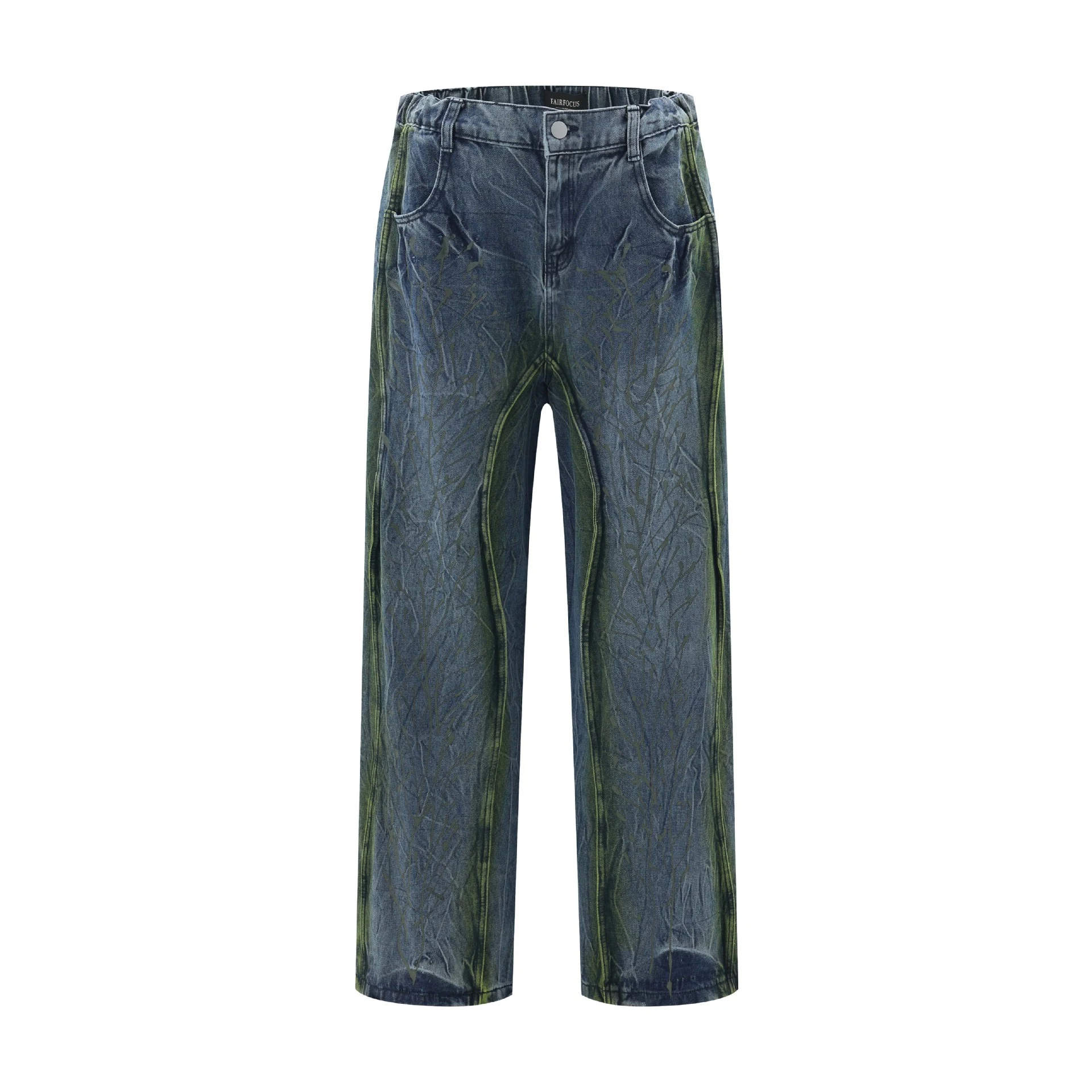 Title 5, Washed distressed tie-dyed flanging jeans. Expe...