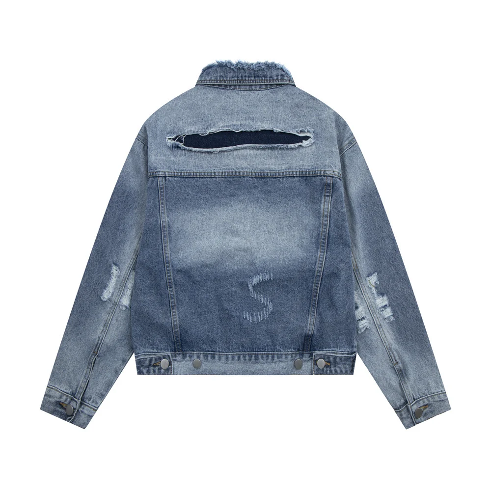 Title 11, Washed and worn ripped denim jacket coat punk s...