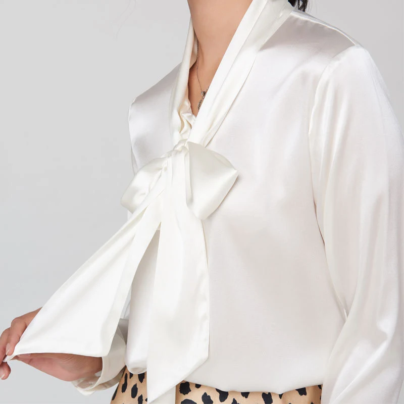 Mulberry Silk Bottoming V-neck Bow Large Ribbon Women's Shirt — photo 14