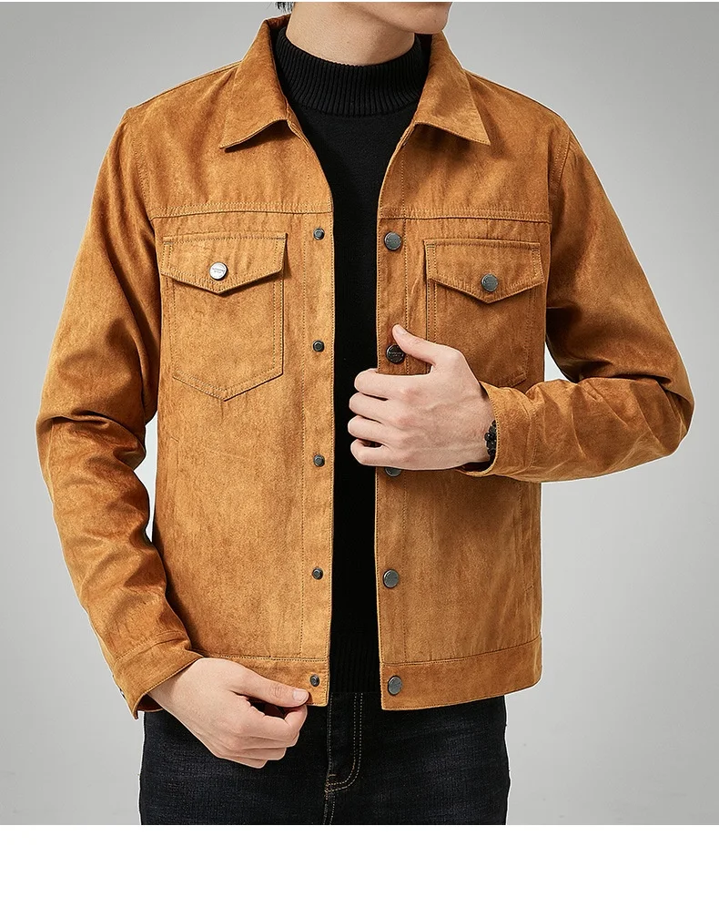 Men's Casual Suede Brushed Fabric Youth Fashion British Style Jacket. Stylish, comfortable jacket perfect for everyday w — photo 13