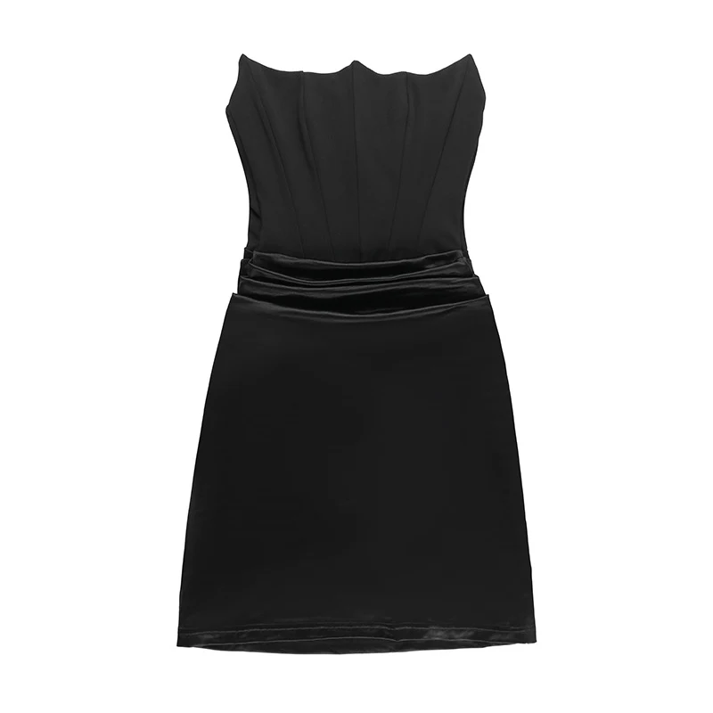 European And American Style Satin Stitching Tube Top Dress 2024 Cross-border Spring And Summer New Slim Waist Skirt — photo 3