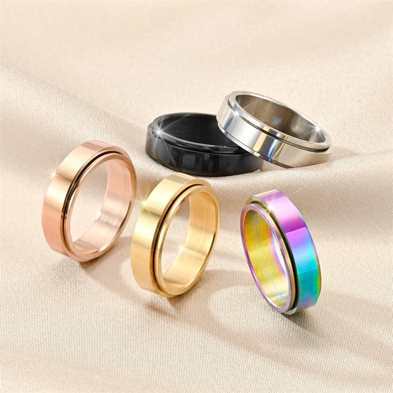 Bracelete Anel Simples Rotativo de Aço Titânio para Mulheres Joia Moderna e Versátil Design Giratório e Conforto Para Uso Diário e Especial — foto 9