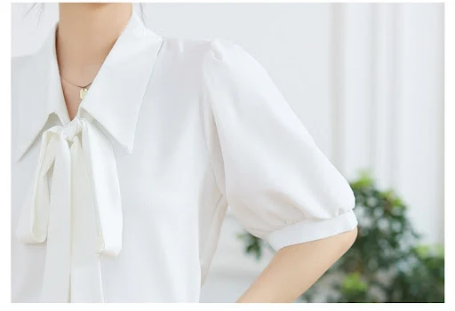 Title 2, Smoke Blue Short-sleeved Chiffon Shirt Korean S...