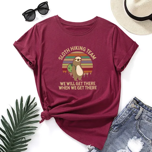 Title 6, Sloth Print Loose Round Neck Short Sleeves