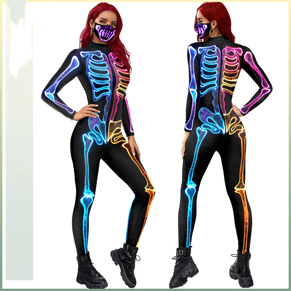 Title 3, Fluorescent Skeleton Print Ladies Coveralls