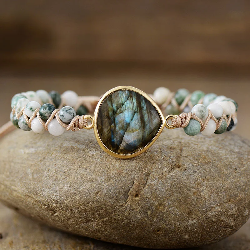 Pulseira Boêmia de Labradorita Europeia e Americana Tecida Dupla Camada com Miçangas, estilo único para você. — foto 9