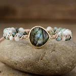 Pulseira Boêmia de Labradorita Europeia e Americana Tecida Dupla Camada com Miçangas, estilo único para você. — foto 9