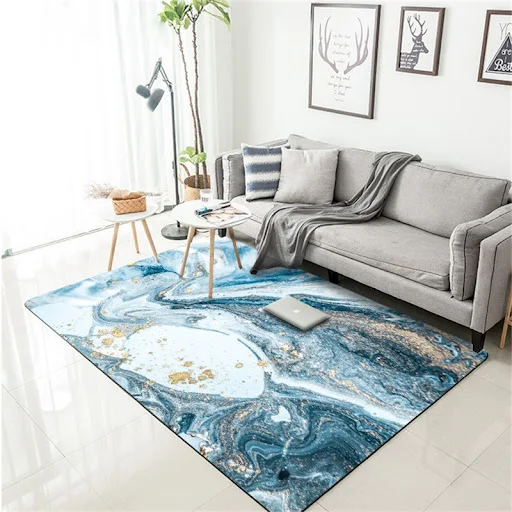 Title 3, Trendy Nordic Abstract Blue Sea Water Marbled C...