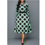 High Waist Polka Dot Vintage Swing Skirt with Pockets and Long Sleeves. A classic style with modern convenience. — photo 2