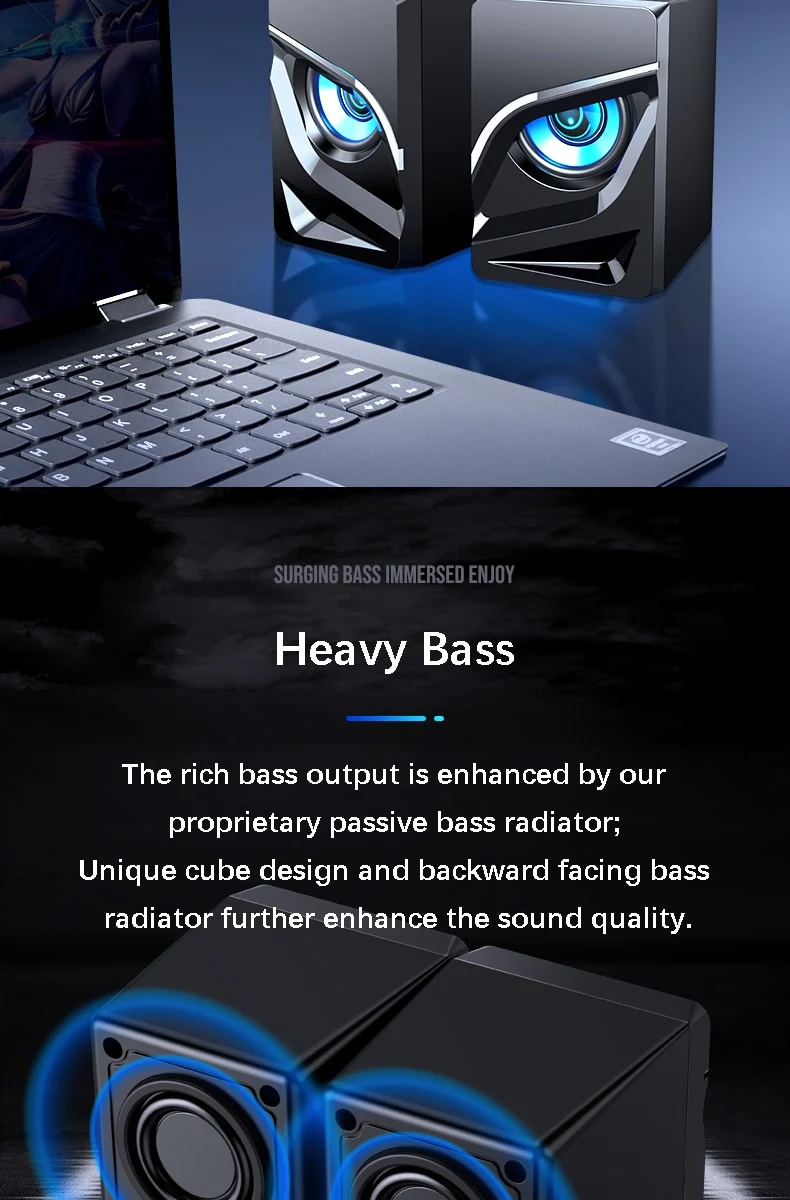 Title 3, PC Gaming Speakers 2.0 Channel Stereo Desktop C...