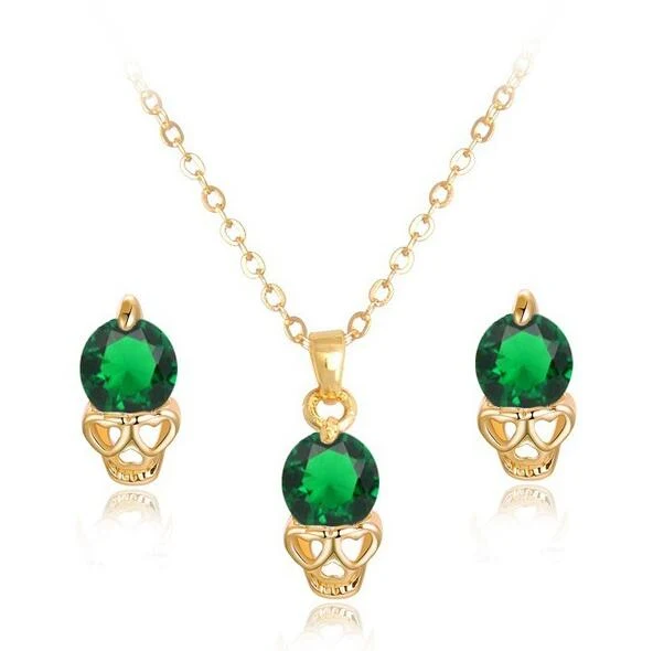 Conjunto de Joias Femininas Caveira Dourada com Brincos e Colar de Cristal. Perfeito para um visual fashion e moderno — foto 1