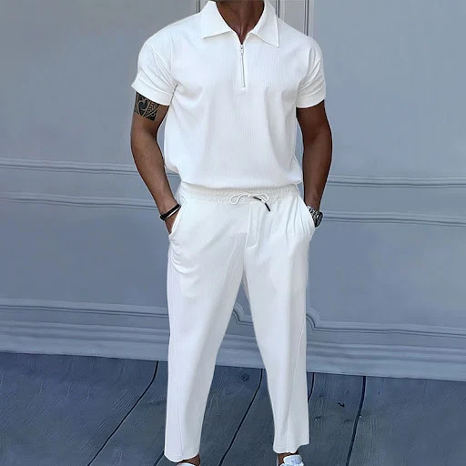 Title 20, Mens Solid Color Polo Collar Short Sleeve Trou...