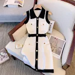 Dames zomer gebreide jurk zonder mouwen met revers. Comfortabel en stijlvol, perfect voor warme dagen en casual gelegenheden. — foto 14