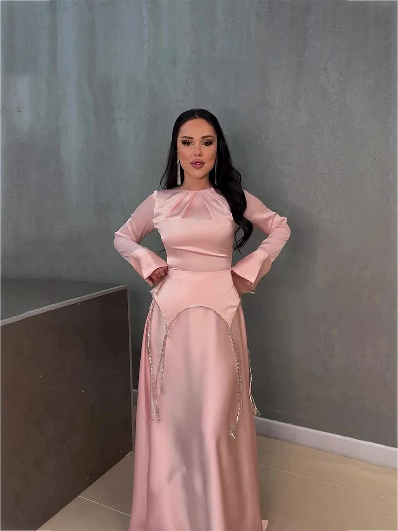 Title 5, Long Sleeve Rhinestone-encrusted Chain Waist Dress