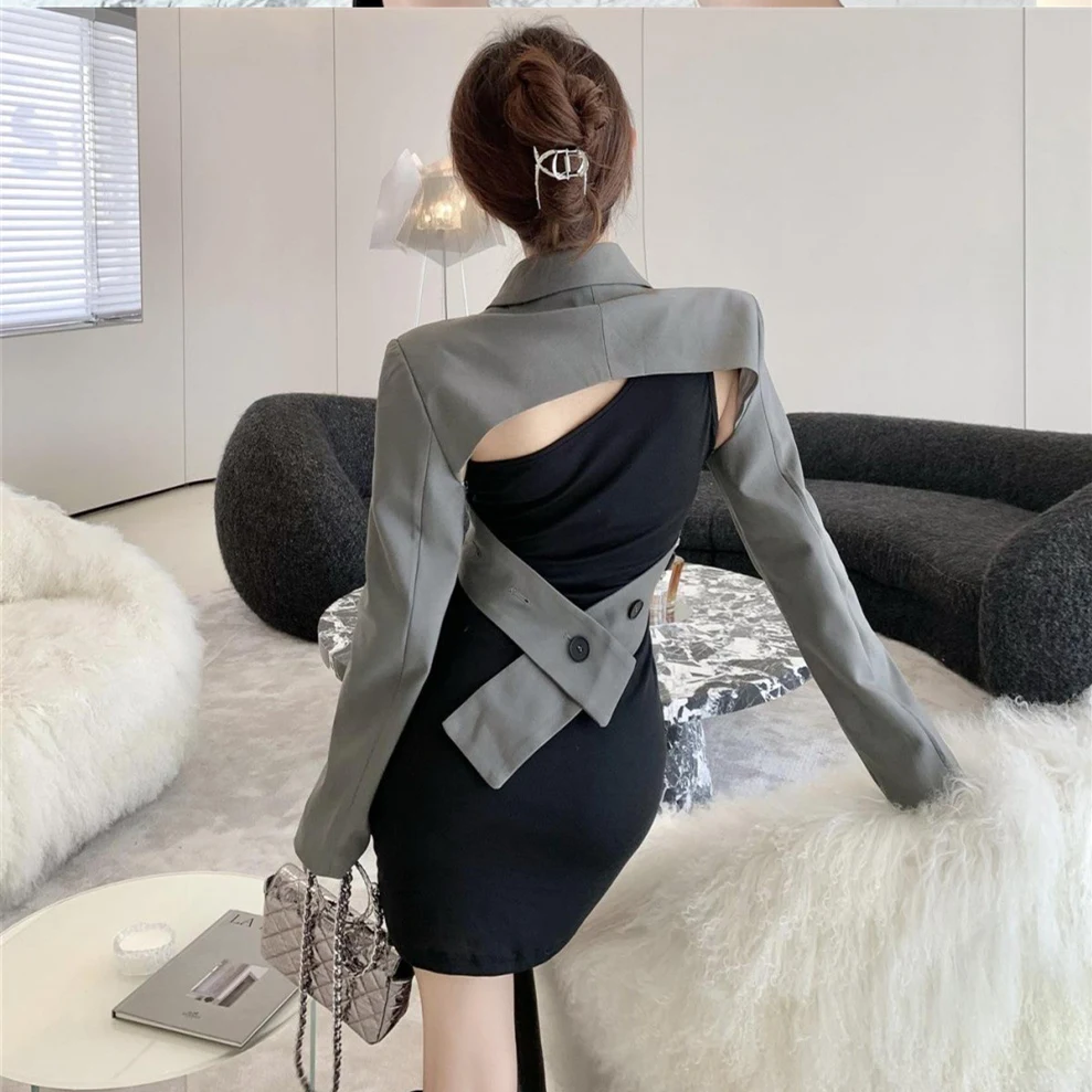Vestido Slim Temperamento Moderno de Duas Peças, ideal para um visual elegante e estiloso. Perfeito para diversas ocasiões, realçando a silhueta feminina. — foto 4