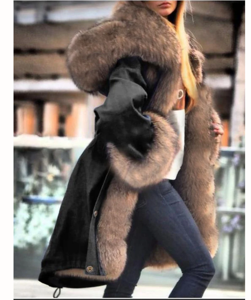 Title 7, Faux crystal fox fur collar hooded jacket, a wa...