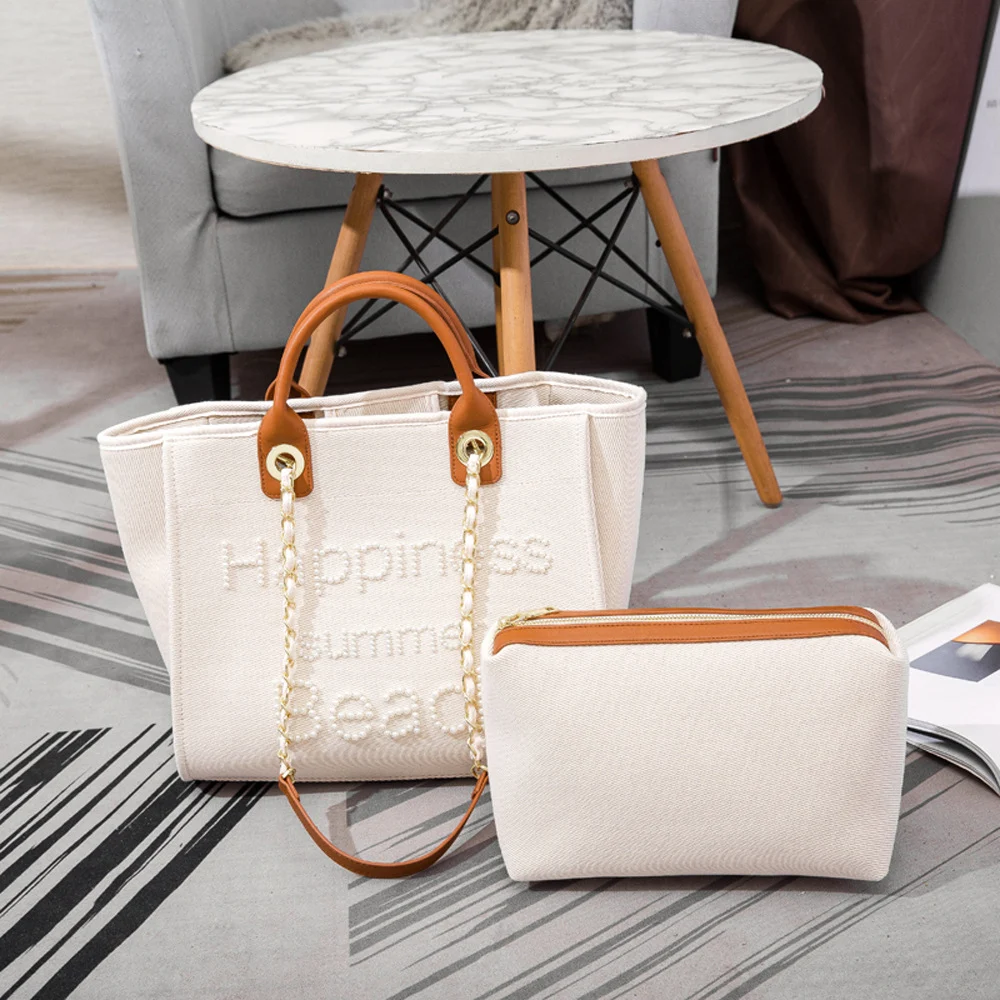 Bolso de lona bordado con perlas de gran capacidad para mujer, ideal para llevar todo lo esencial con estilo y elegancia. — foto 10