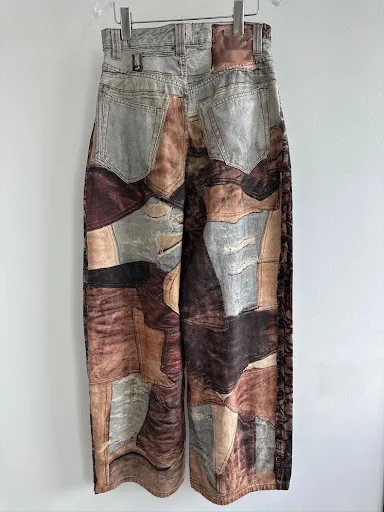 Title 6, Vintage mud dyed denim wide leg jeans met stiks...