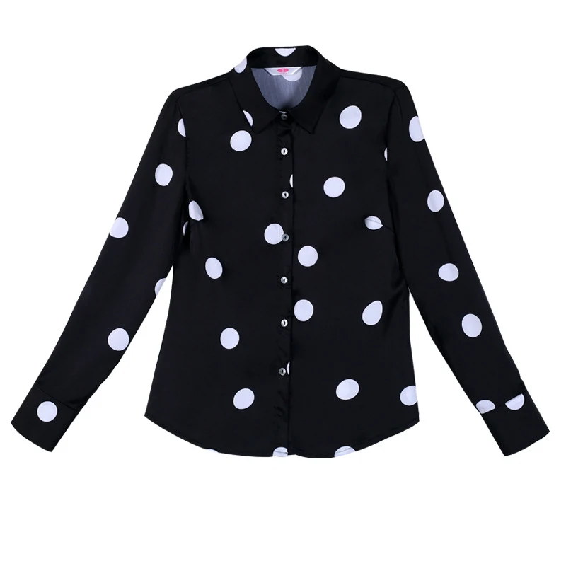 Women's Spring and Autumn Long Sleeve Chiffon Shirt, Korean-style fashion, Black and White Polka Dot Printed, perfect fo — photo 4