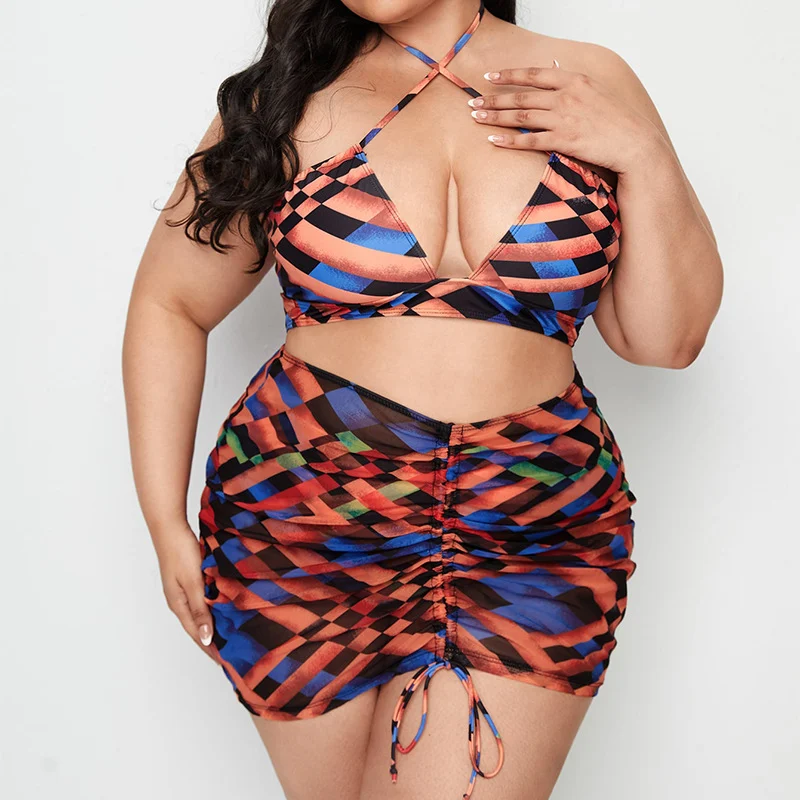 Title 3, Novo conjunto de biquíni plus size de três peça...