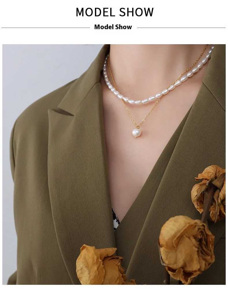 Title 2, Colar feminino de pérola de água doce 18K com a...