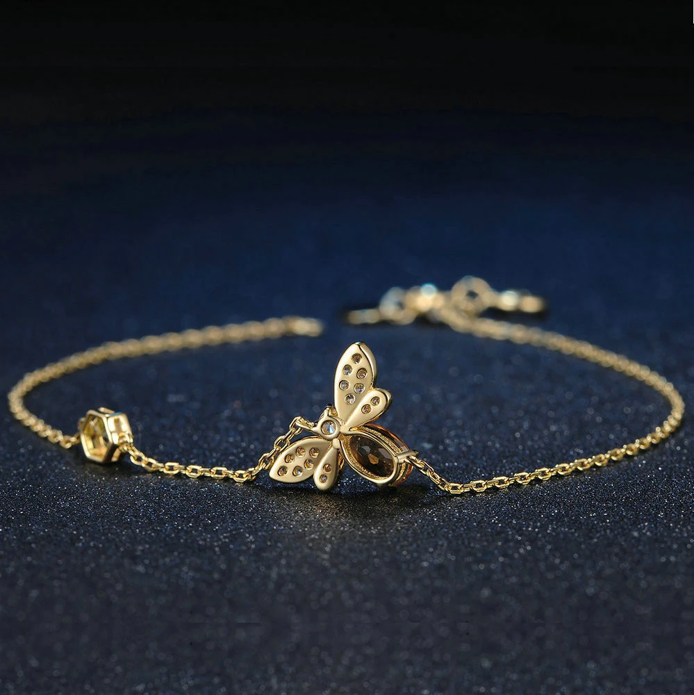 Pulseira feminina de abelha com citrino natural e peridoto, elegância e energia para seu dia a dia. Adicione um toque único ao seu visual. — foto 4