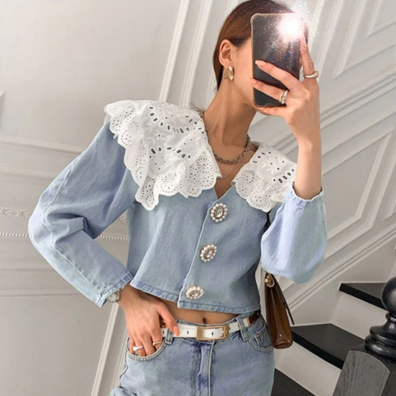 Title 9, Camisa jeans feminina de manga longa e cintura ...