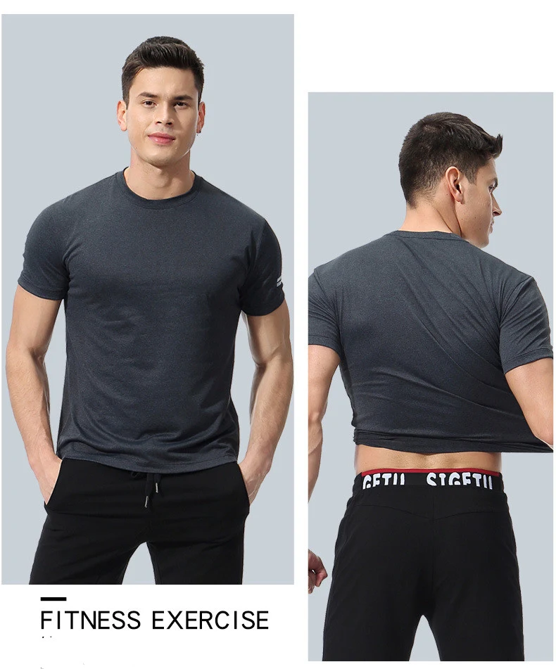 Men's Loose Large Size Quick-drying T-shirt Round Neck Stretch Fitness Clothing for Workout and Sport. — photo 4