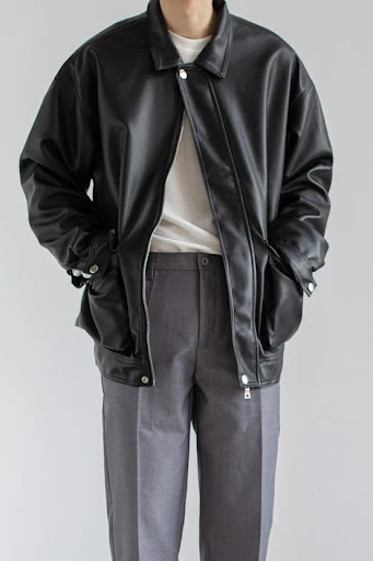 Title 5, Black chic leather mens trendy jacket for a st...