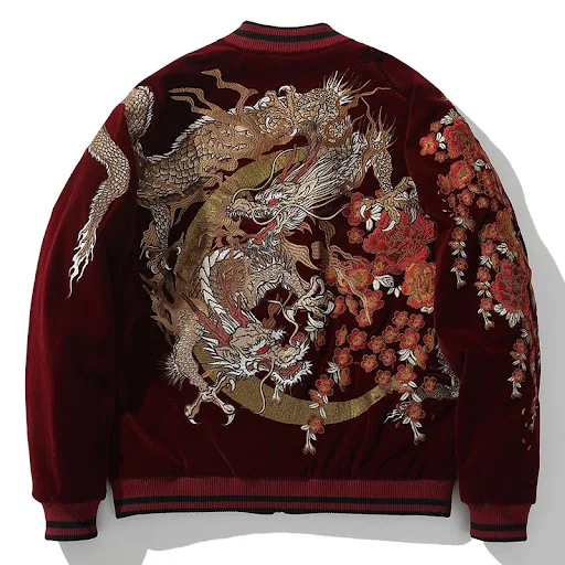 Title 7, Mens Dragon Embroidered Baseball Collar Jacket...