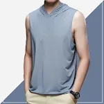 Regata com capuz para corrida e fitness masculina, sem mangas, leve e respirável, perfeita para treinos e atividades esportivas. — foto 3