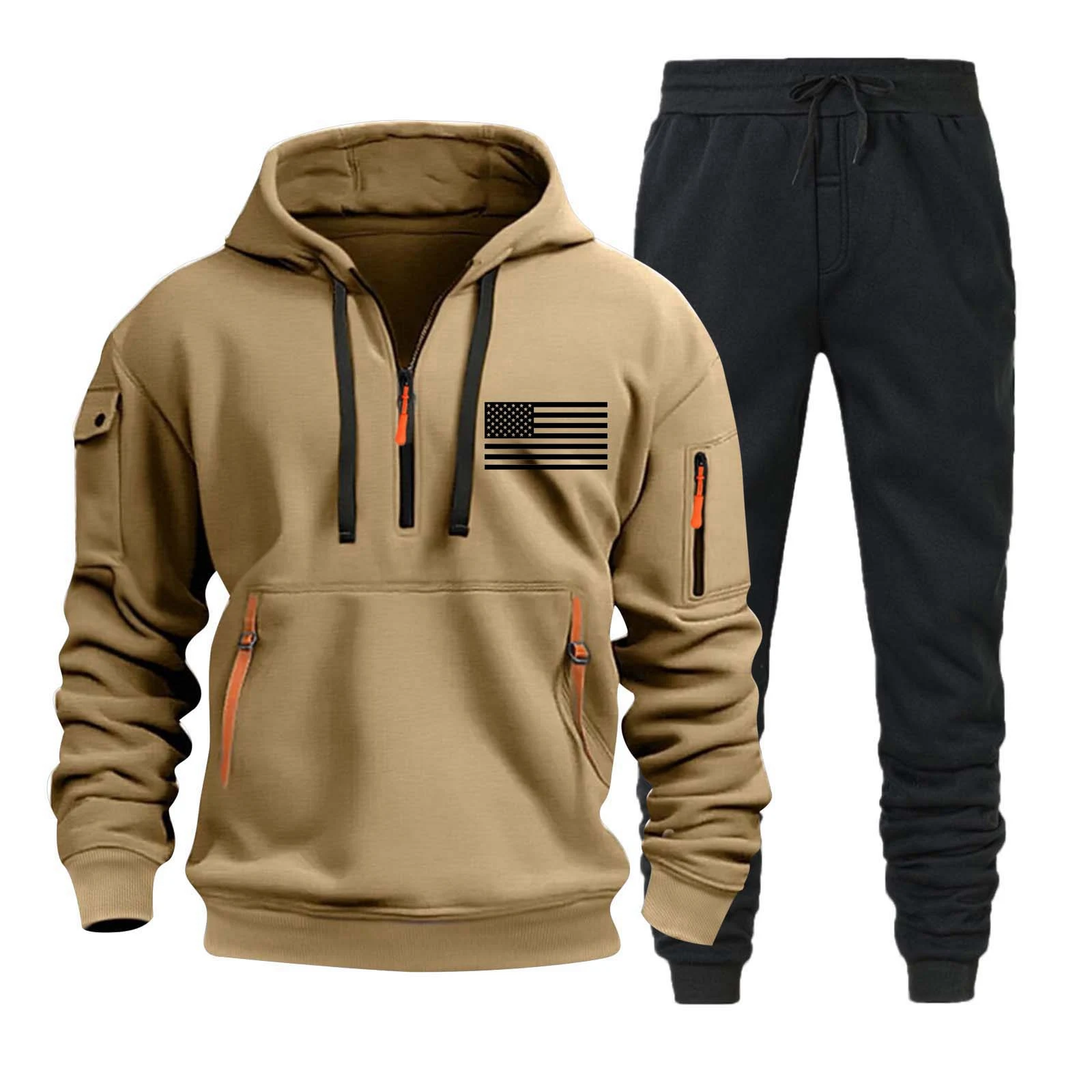 Moletom com capuz outono inverno com zíper, múltiplos bolsos, estilo esportivo casual, perfeito para atividades ao ar livre e uso diário. — foto 3
