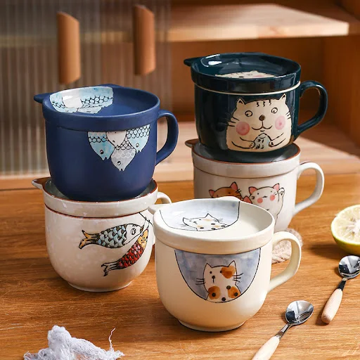 Title 24, Large Capacity Ceramic Cup With Lid, Spoon Set ...