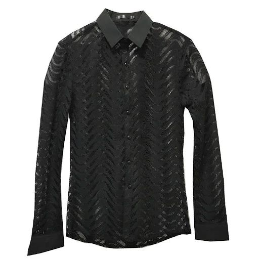 Title 2, Sexy Transparent Lace Shirt Men Fashion See Thr...